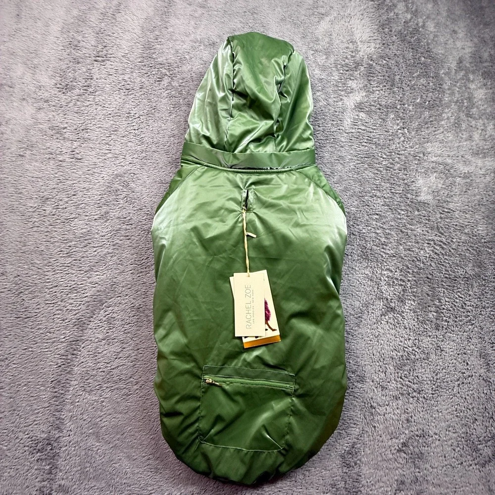 Rachel Zoe Pet Dog Puffer Jacket NWT XL Green Full Body Hooded Soft Fleece